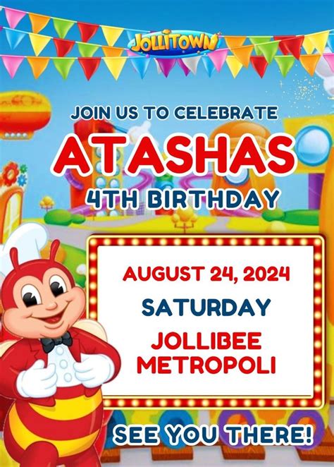 Jollibee Birthday Invitation Card Template .